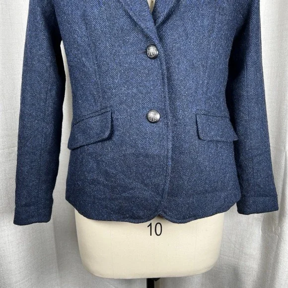 Talbots Aberdeen Blazer Navy Blue Herringbone Tweed Womens 6 Surgeon Cuffs